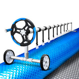 NNEDSZ Pool Cover 500 Micron 8.5x4.2m Silver Swimming Pool Solar Blanket 5.5m Blue Roller