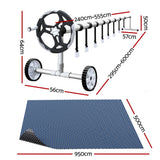 NNEDSZ Pool Cover 600 Micron 9.5x5m w/ Roller 5.55m Swimming Pools Black Solar Blanket