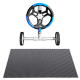 NNEDSZ Pool Cover 600 Micron 9.5x5m w/ Blue Roller 5.55m Black Solar Blanket