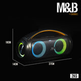 NNEMB M&B Portable Splash Proof 40W Bluetooth Boombox Speaker, IPX5, TWS Pairing, Multi-Input, Lithium Battery, USB Charging