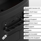 NNEMB M&B Portable Splash Proof 80W Bluetooth Party Speaker, IPX4, TWS Pairing, Multi-Input, Lithium Battery, RGB, USB Charging