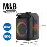 NNEMB M&B Portable Splash Proof 80W Bluetooth Party Speaker, IPX4, TWS Pairing, Multi-Input, Lithium Battery, RGB, USB Charging