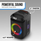 NNEMB M&B Portable Splash Proof 80W Bluetooth Party Speaker, IPX4, TWS Pairing, Multi-Input, Lithium Battery, RGB, USB Charging