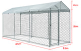NNEMB 4.5x1.5m Outdoor Chain Wire Dog Enclosure Kennel with Shade Cover for Dog, Puppy