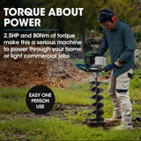 NNEMB PD750 52cc 2-Stroke Petrol Post Hole Digger, 200mm Auger w/ 600mm Extension Shaft