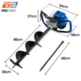 NNEMB PD750 52cc 2-Stroke Petrol Post Hole Digger, 200mm Auger w/ 600mm Extension Shaft