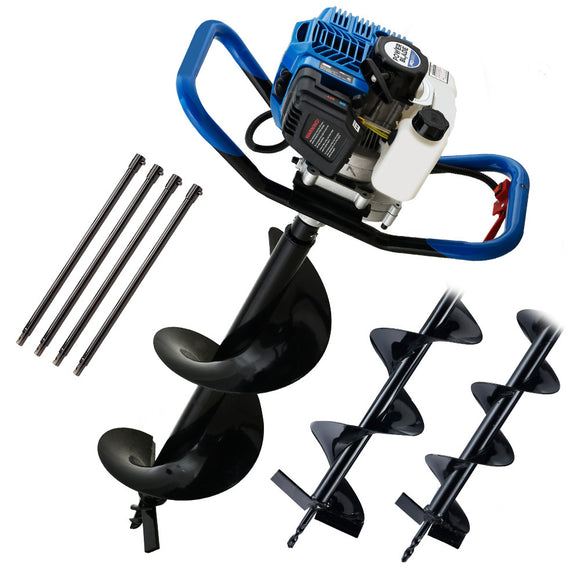 NNEMB PD950 52cc 2-Stroke Petrol Post Hole Digger, w/ 3 Auger bits, 600mm Extension Shaft