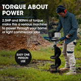 NNEMB PD950 52cc 2-Stroke Petrol Post Hole Digger, w/ 3 Auger bits, 600mm Extension Shaft