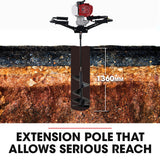 NNEMB Petrol Post Hole Digger, 2 Man Handle, 200mm Double Helix +300mm Earth Auger Bits