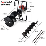 NNEMB Petrol Post Hole Digger, 2 Man Handle, 200mm Double Helix +300mm Earth Auger Bits