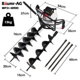 NNEMB Petrol Post Hole Digger, Safety Brake, 150mm+200mm Double Helix Earth Auger Bits