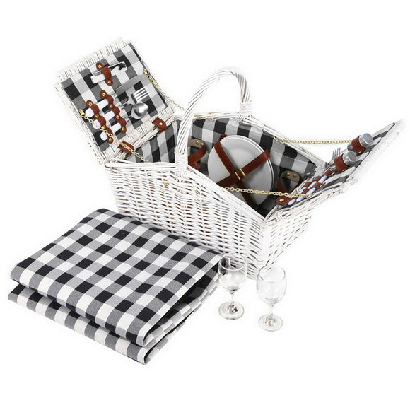 NNEDSZ 2 Person Picnic Basket Baskets White Deluxe Outdoor Corporate Blanket Park