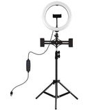 Horizontal Dual Phone Brackets With Tripod Mount & Led Ring Light Kit For Vlogging And Live Broadcasts-1915196737321046017