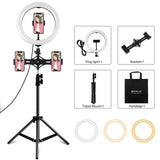 Horizontal Dual Phone Brackets With Tripod Mount & Led Ring Light Kit For Vlogging And Live Broadcasts-1915196737321046016