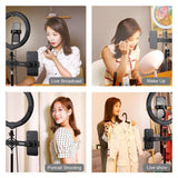 10.2 Led Ring Light With Tripod & Dual Phone Brackets - Usb Dimmable Dual Colour Temperature Selfie Remote - Black-1922443471784906755