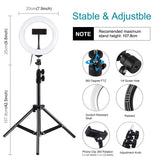 7.9 Led Ring Light With Tripod And Phone Clamp - 3 Modes Dual Colour Temperature Dimmable - Black-1915196787849826307