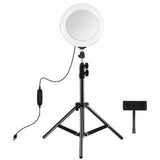 7.9 Mirror Light With Tripod & Usb 3 Modes Dual Colour Curved Ring Light For Vlogging Selfie Photography Video Phone Clamp - Black-1915196803599437825