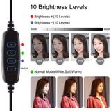7.9 Mirror Light With Tripod & Usb 3 Modes Dual Colour Curved Ring Light For Vlogging Selfie Photography Video Phone Clamp - Black-1915196803599437829