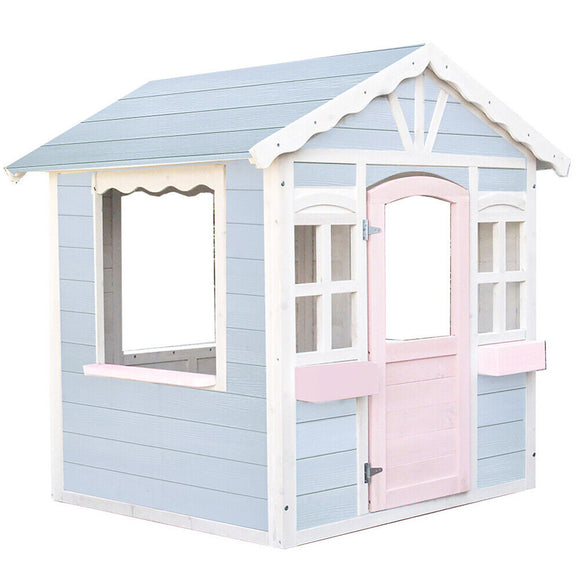 NNEMB Cubby House, Outdoor Wooden DIY Timber Cottage Style Playhouse, for Children
