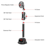 Magnetic Car Mount With Suction Cup Arm And Phone Clamp-1915196742979162115