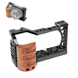 Wood Handle Metal Camera Cage For Sony A6400 / A6300 / A6100 / A6000 Stabilizer Rig-1915198014562111488