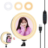7.9 Usb 3 Modes Dimmable Dual Colour Led Ring Light With Mirror For Vlogging And Photography - Black-1915196712578846720