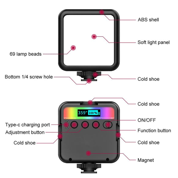 Handheld Camera Led Light - Full Colour Beauty Fill - Black-1915196680081379329