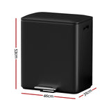 NNEDSZ Pedal Bins Rubbish Bin Dual Compartment Waste Recycle Dustbins 40L Black