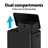 NNEDSZ Pedal Bins Rubbish Bin Dual Compartment Waste Recycle Dustbins 40L Black