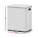 NNEDSZ Pedal Bins Rubbish Bin Dual Compartment Waste Recycle Dustbins 40L White