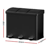 NNEDSZ Pedal Bins Rubbish Bin Triple Compartments Waste Recycle Dustbins 45L
