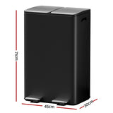 NNEDSZ Pedal Bins Rubbish Bin Dual Compartment Waste Recycle Dustbins 60L Black