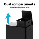 NNEDSZ Pedal Bins Rubbish Bin Dual Compartment Waste Recycle Dustbins 60L Black