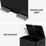 NNEDSZ Pedal Bins Rubbish Bin Dual Compartment Waste Recycle Dustbins 60L Black