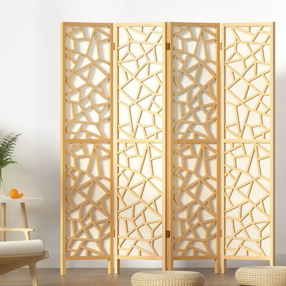NNEDSZ Artiss 4 Panel Room Divider Screen 162x170cm Clover Natural