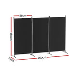 NNEDSZ Artiss 3 Panel Room Divider Screen 260x180cm Fabric Black