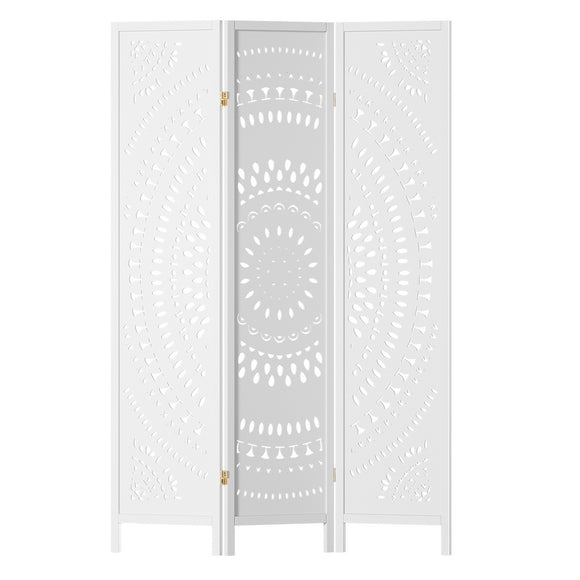 NNEDSZ 3 Panel Room Divider Screen 132x170cm Circle White