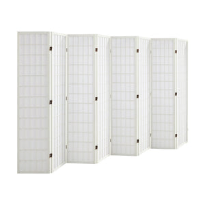NNEED 8 Panel Room Divider Timber Farbic White