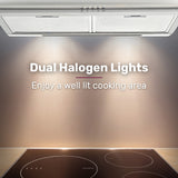 NNEMB 60cm Fixed Stainless Steel Rangehood, Quiet 3-Speed, 4-Layer Dishwashable Filters, Halogen Lights EFR60S