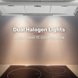NNEMB 90cm Fixed Stainless Steel Rangehood, Quiet 3-Speed, 4-Layer Dishwashable Filters, Halogen Lights EFR90S