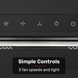NNEMB 60cm Undermount Rangehood Black, Quiet 3-Speed, 3-Layer Dishwashable Filter, LED Lights EUR60B