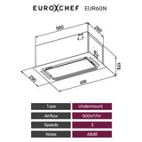 NNEMB 60cm Undermount Rangehood Silver, Quiet 3-Speed, 3-Layer Dishwashable Filter, LED Lights EUR60N