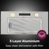 NNEMB 60cm Undermount Rangehood Silver, Quiet 3-Speed, 3-Layer Dishwashable Filter, LED Lights EUR60N