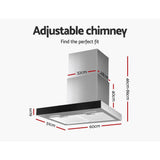 NNEDSZ Devanti 600mm Range Hood 60cm Rangehood Glass Stainless Steel