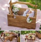 NNEOBA 2-in-1 Wooden Folding Wine Table & Storage Basket