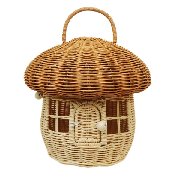 NNEOBA Rattan Mushroom Wicker Basket Cute Cartoon Tote