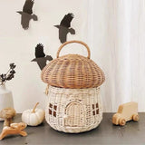 NNEOBA Rattan Mushroom Wicker Basket Cute Cartoon Tote