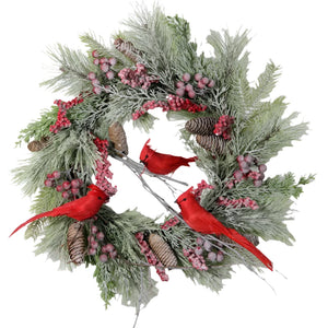 NNEOBA Red Cardinal Christmas Wreath with Berry and Pinecones