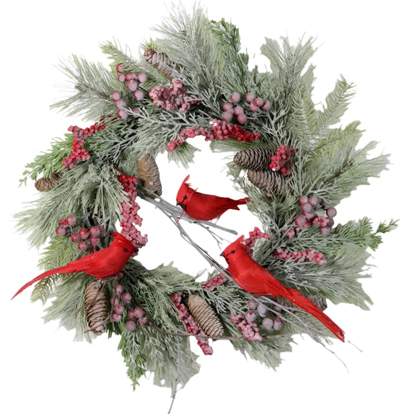 NNEOBA Red Cardinal Christmas Wreath with Berry and Pinecones