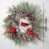NNEOBA Red Cardinal Christmas Wreath with Berry and Pinecones
